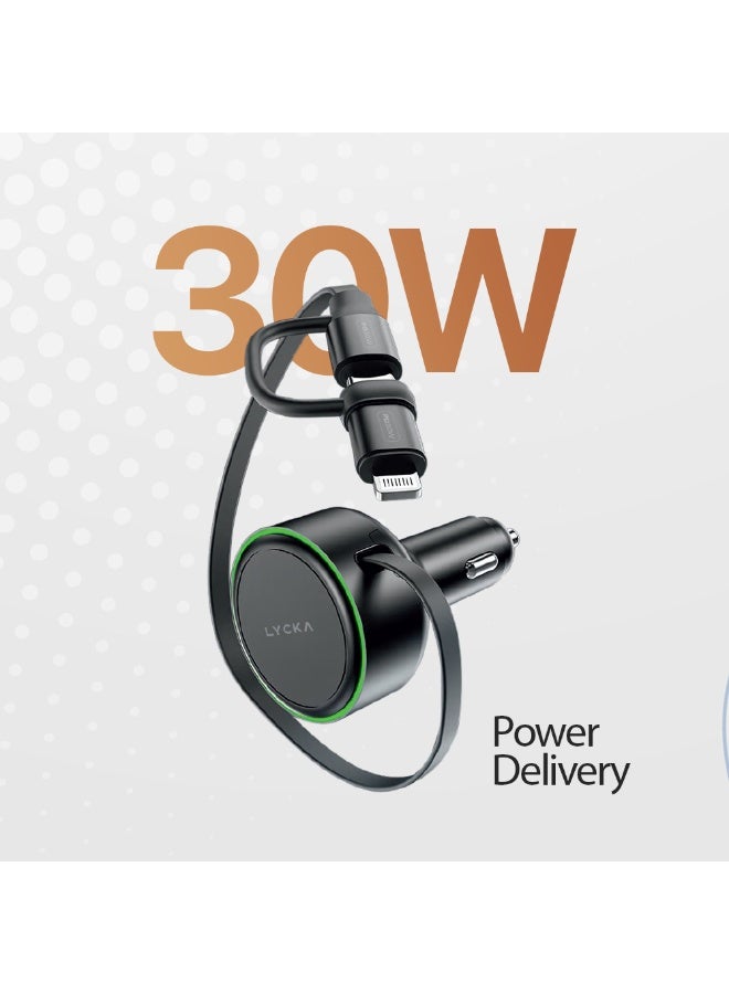 Lycka Rocket PD60+ 60W Type-C & Lighting Fast Car Charger with Built-in 2-in-1 Cable - Image 3